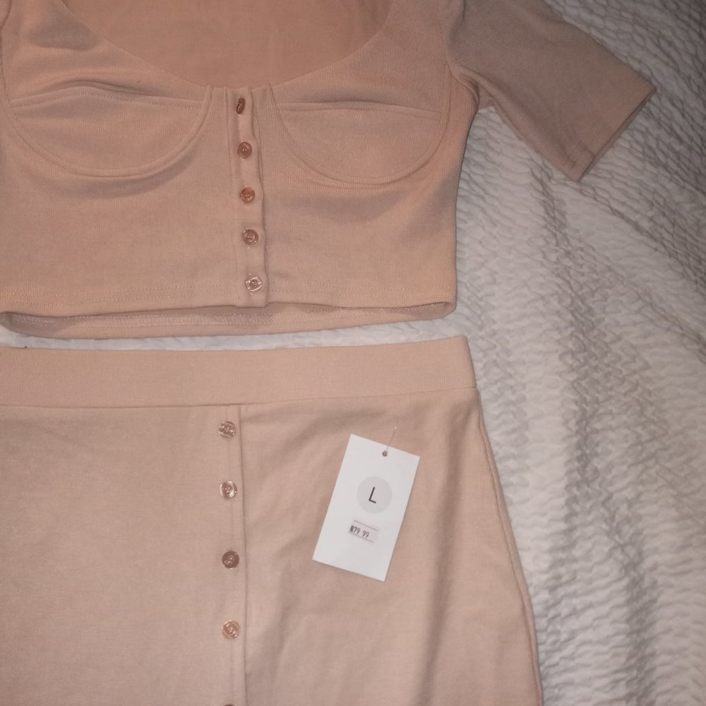 Tan Split Skirt & Top Set